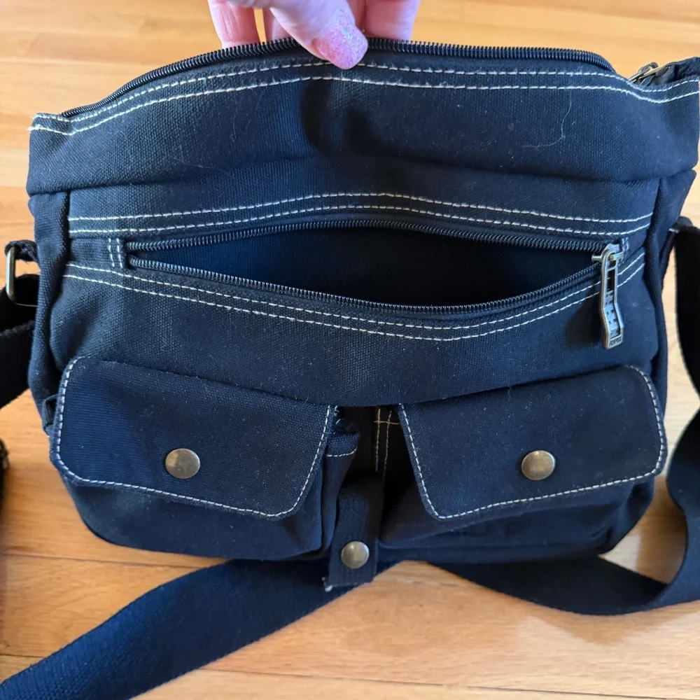 AHMIK Messenger Bag Black Canvas Crossbody Bag Like New